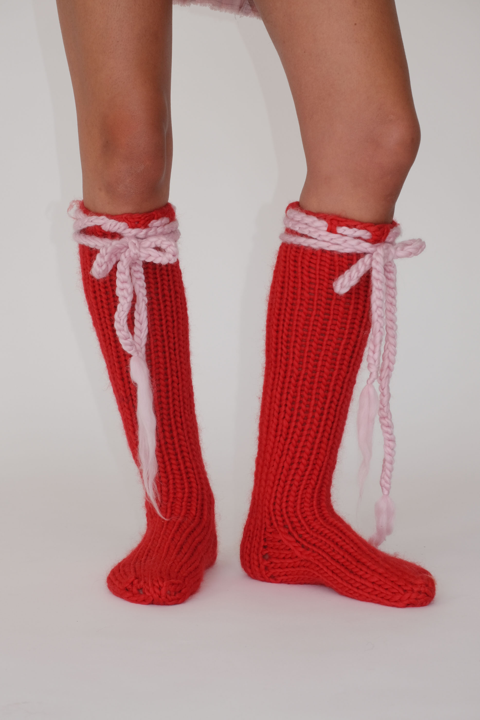 Red Chunky Knit High Knee Socks